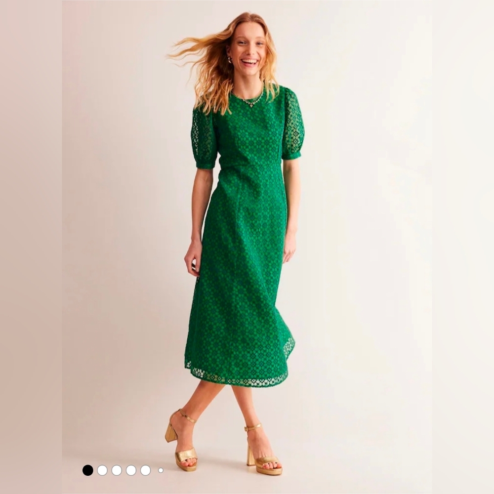 Boden Emerald Green Lace Organza Occassion Dress - Size 14 R